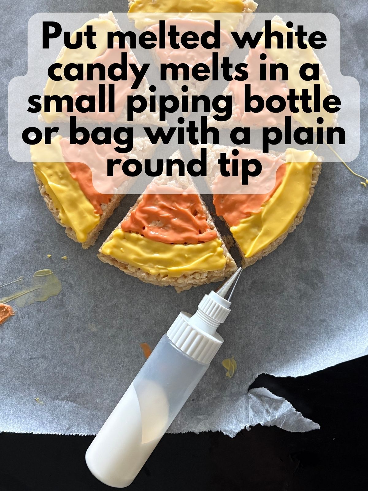 melted white candy melts in a small piping bottle