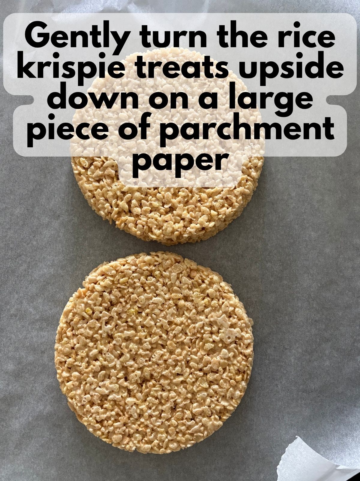 round rice krispie treats turned out on parchment paper