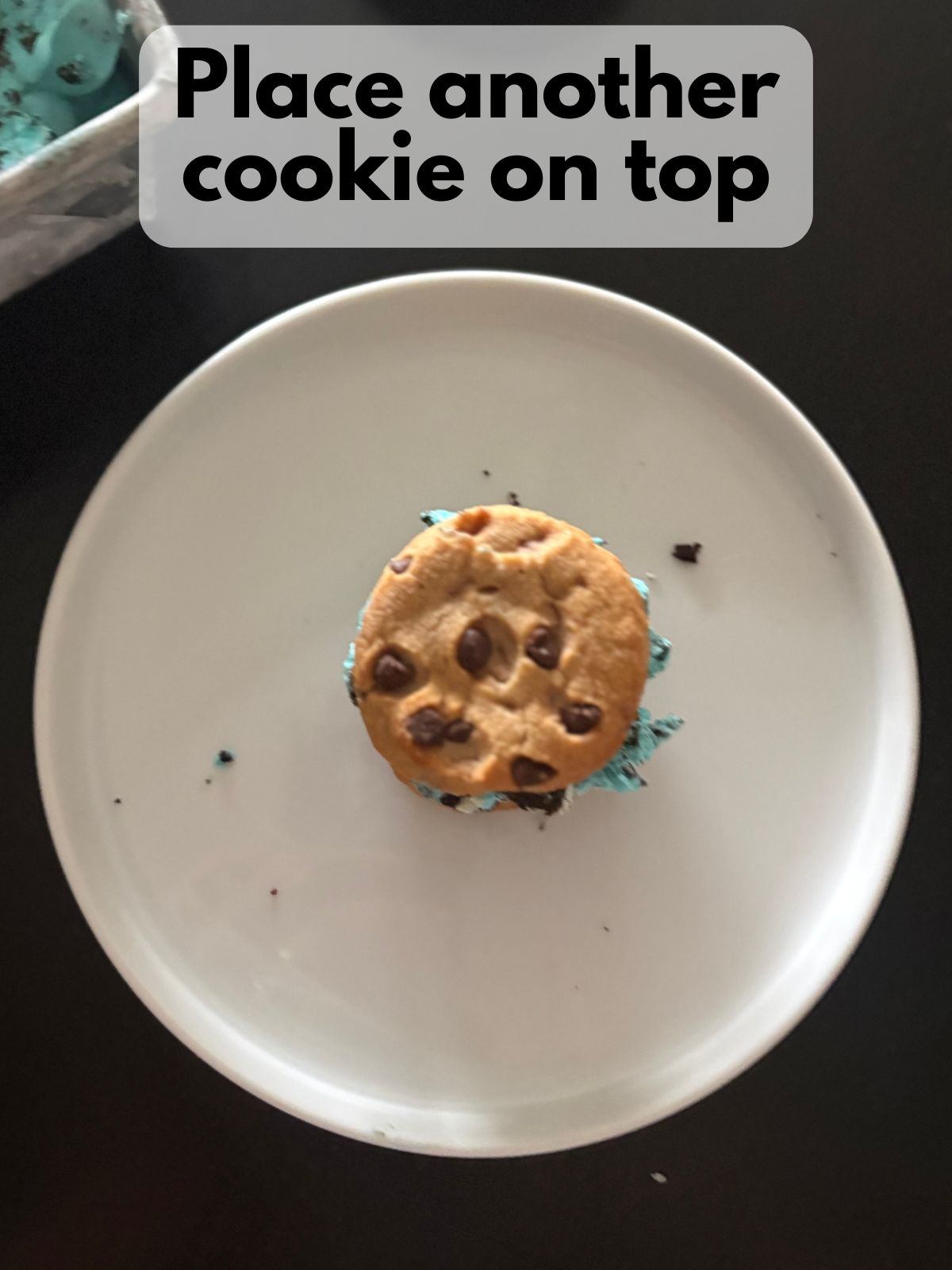 chips ahoy placed on top if ice cream, making a sandwich