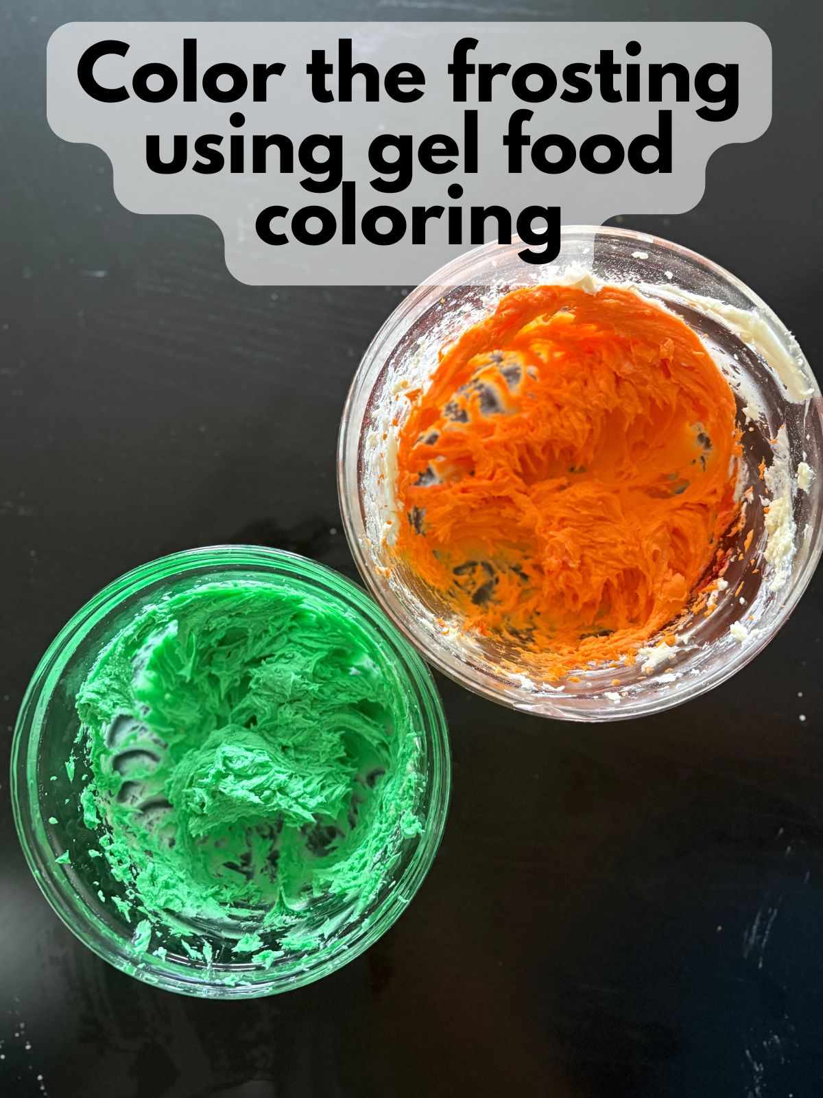 bowls or orange and green buttercream frosting