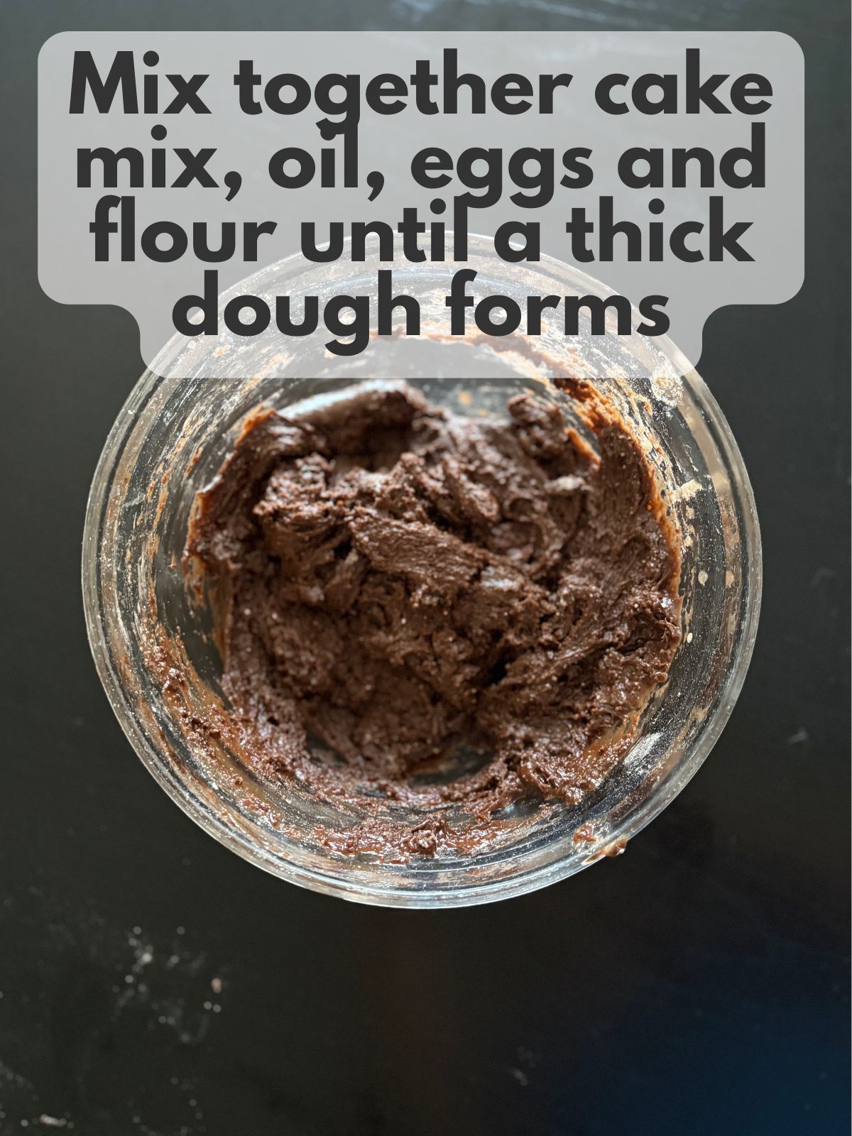 chocolate cake mix mixed with flour, instant coffee, eggs and oil