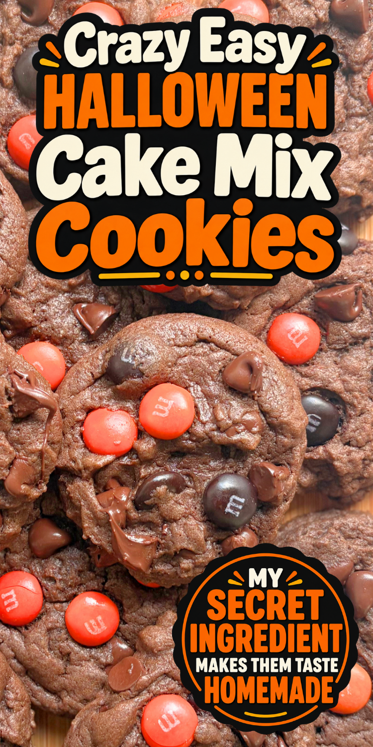 Make soft, festive Halloween Cake Mix Cookies in under 30 minutes using a box of chocolate cake mix, chocolate chips, and Halloween M&M’s. Perfect easy Halloween party desserts for busy nights.