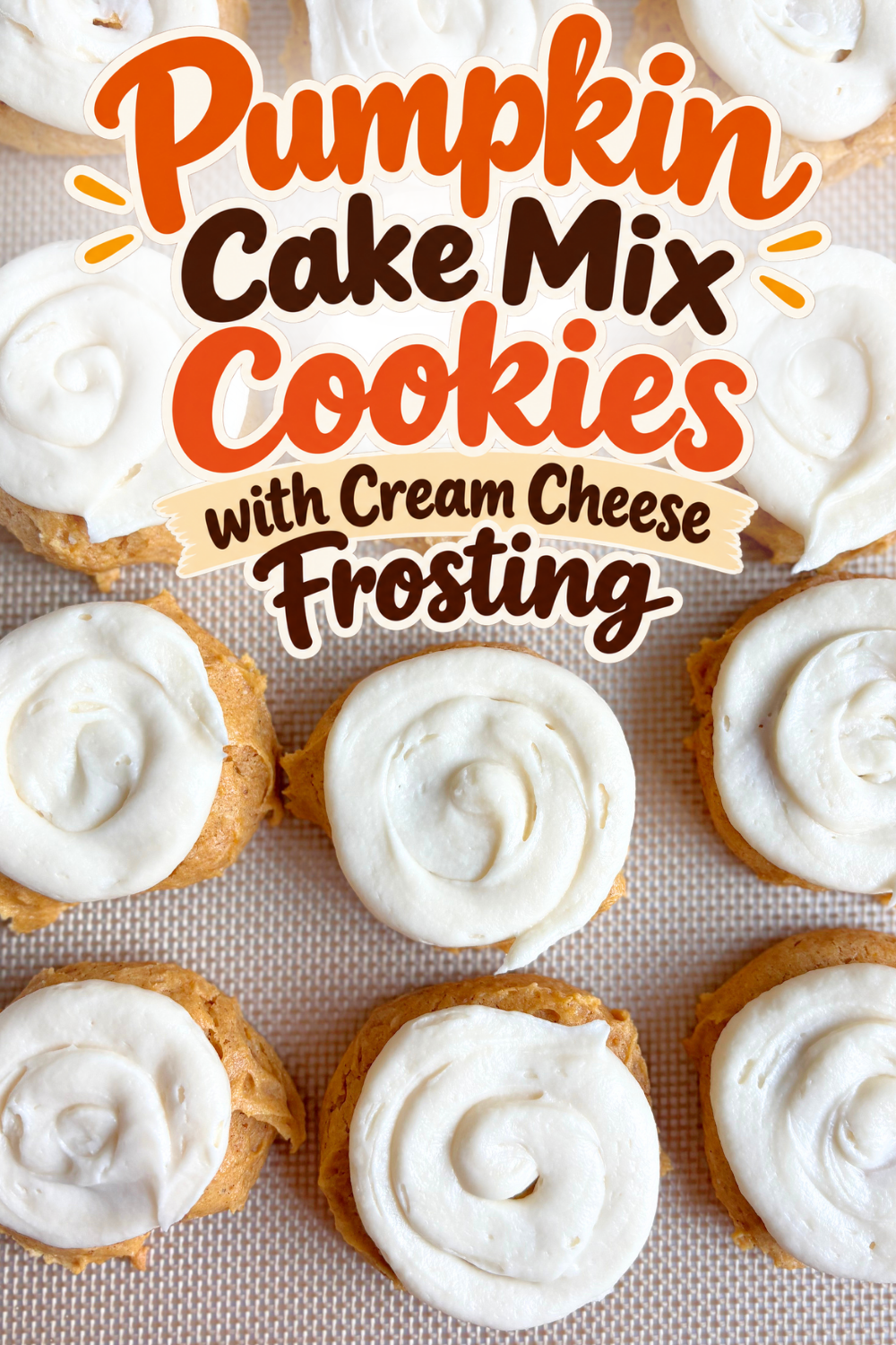 These Frosted Pumpkin Cake Mix Cookies are soft, fluffy pumpkin cookies made from a yellow cake mix and topped with creamy homemade cream cheese frosting; a quick, easy fall dessert perfect for busy weeknights, parties, and holiday gatherings.