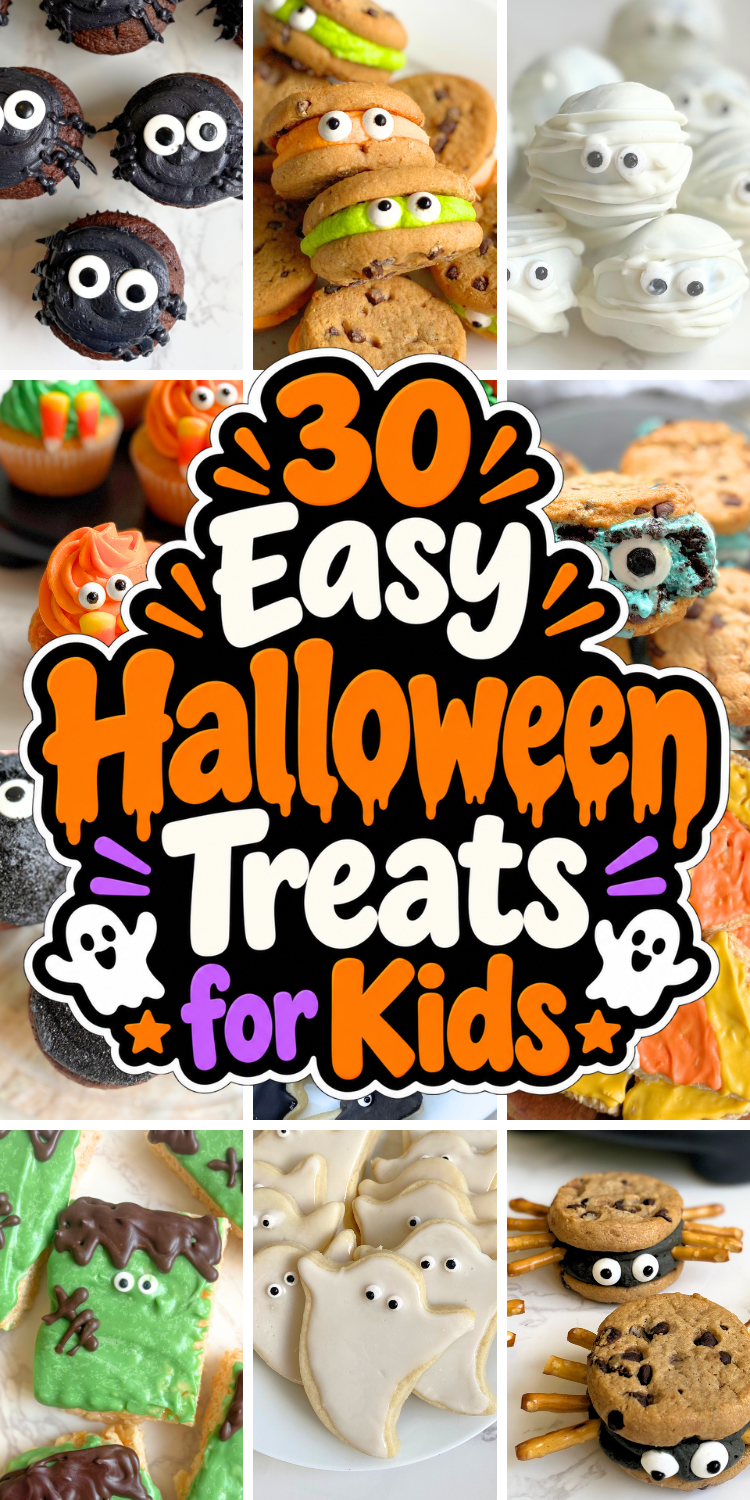 Discover 30 easy Halloween treats to make, including monster cookies, mummy cupcakes, and other fun Halloween party treats for kids.
