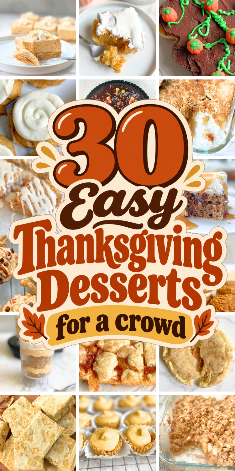 Find 30 easy Thanksgiving desserts for a crowd, including festive cakes, bars, cookies, cheesecakes, and no-bake treats everyone will love.