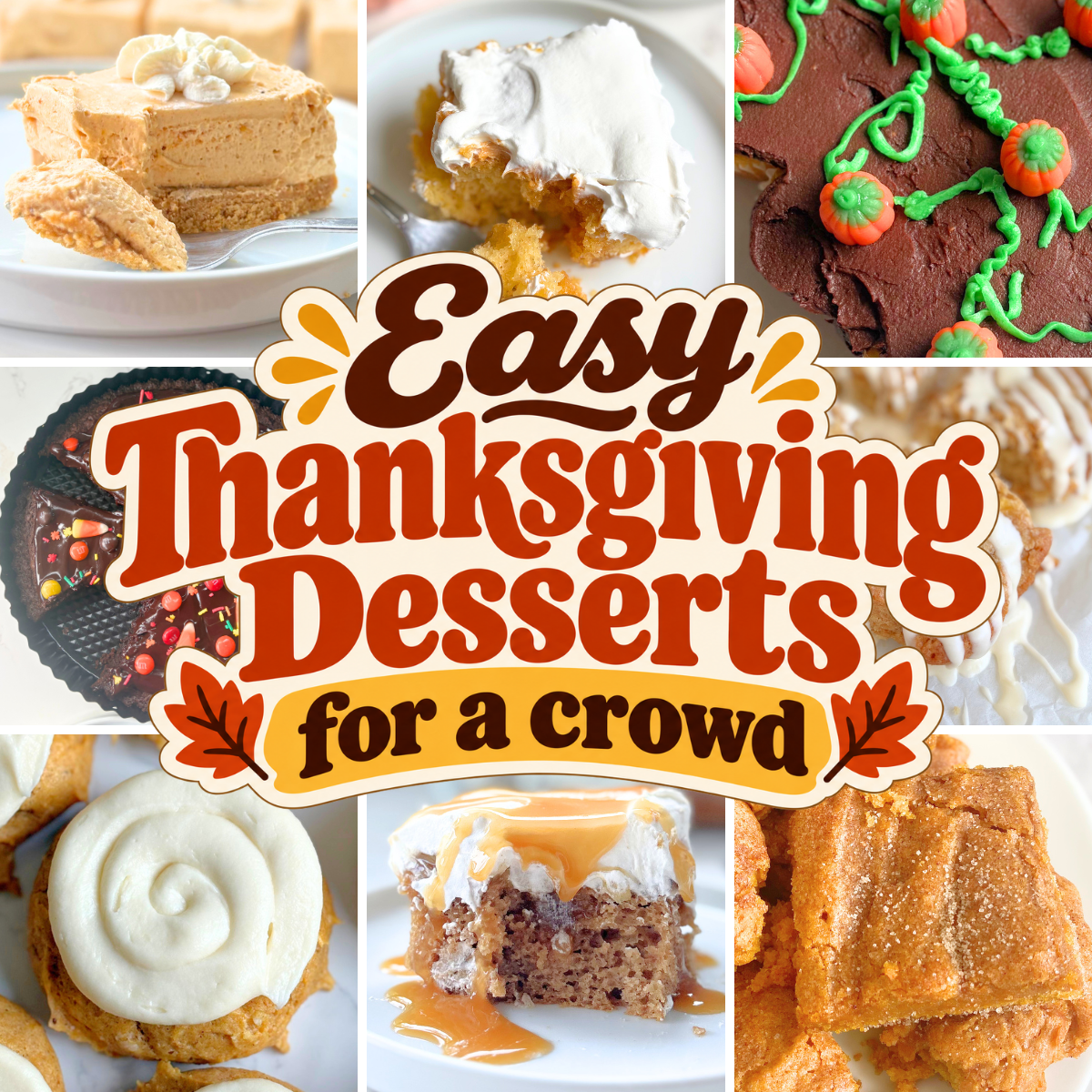 Find 30 easy Thanksgiving desserts for a crowd, including festive cakes, bars, cookies, cheesecakes, and no-bake treats everyone will love.