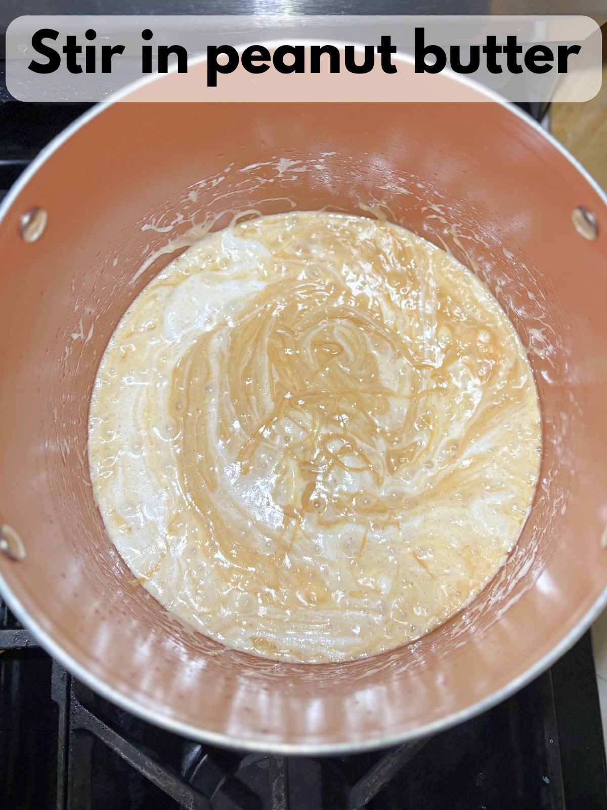 peanut butter mixed in with melted marshmallows