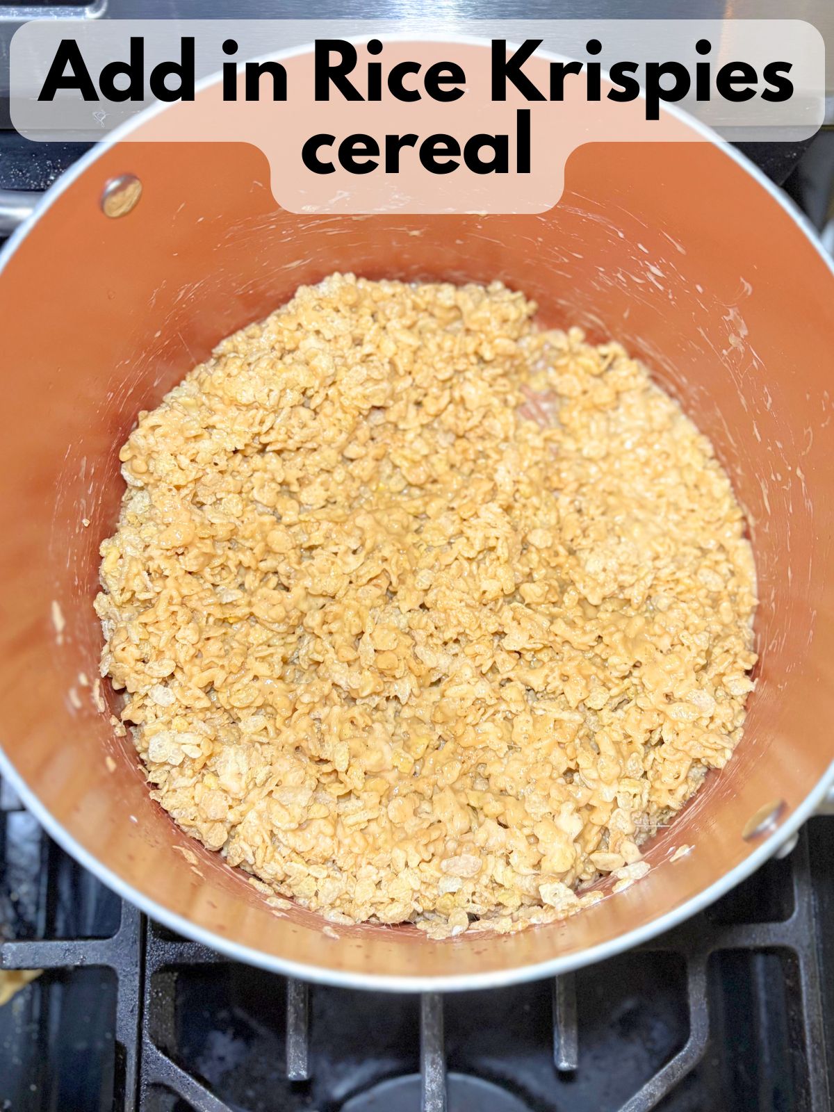 rice krispies cereal folded in with peanut butter and melted marshmallows