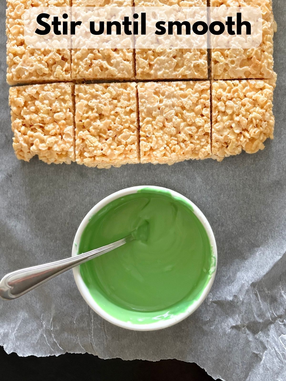 melted green and yellow candy melts in a bowl