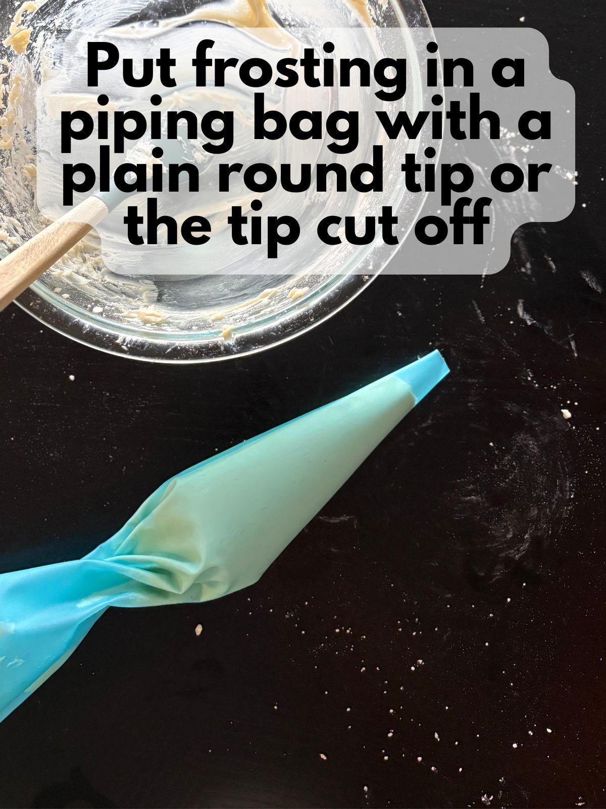 cream cheese frosting in a piping bag without the tip