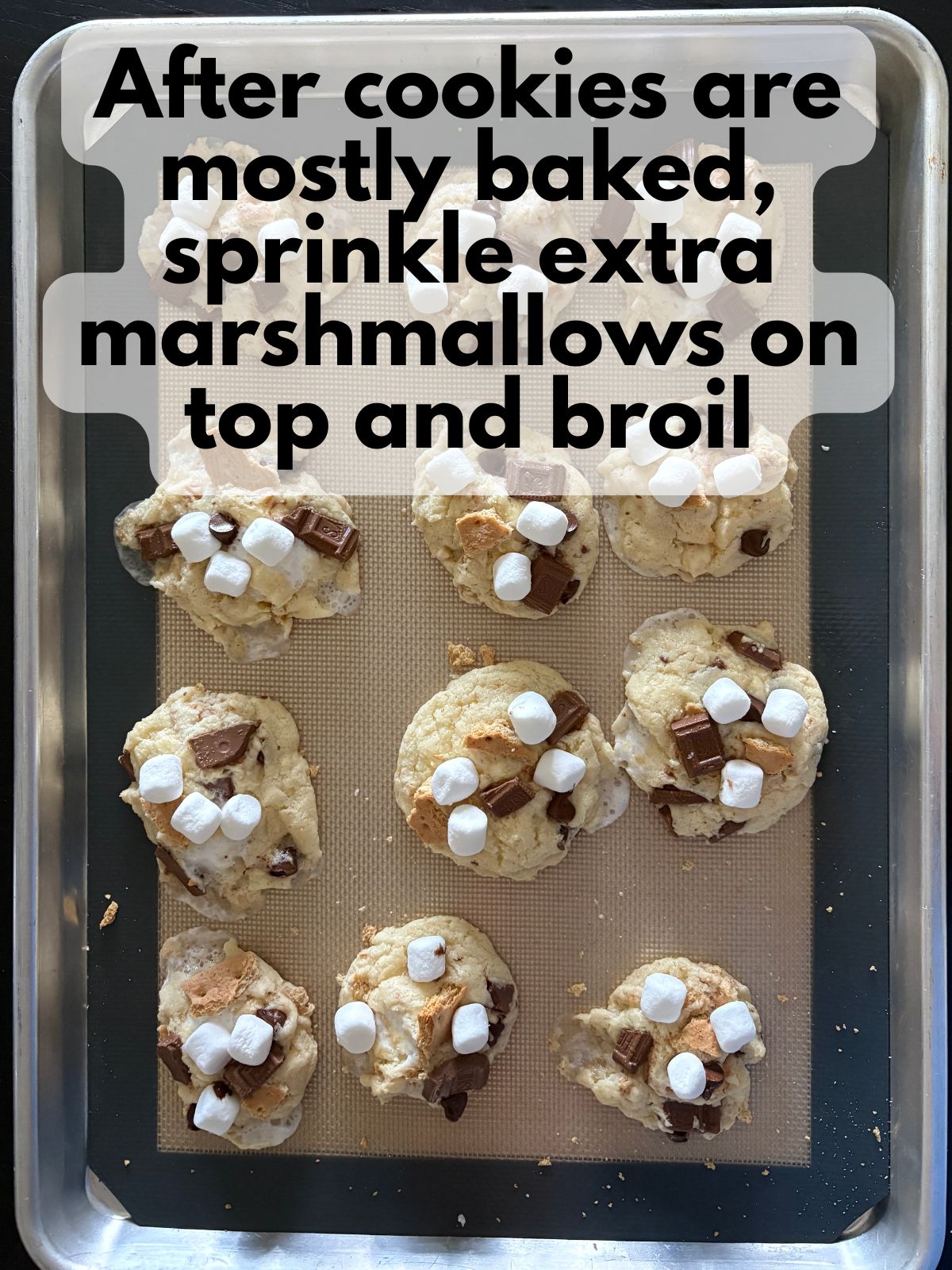 extra marshmallows on top of baekd s'mores cookies