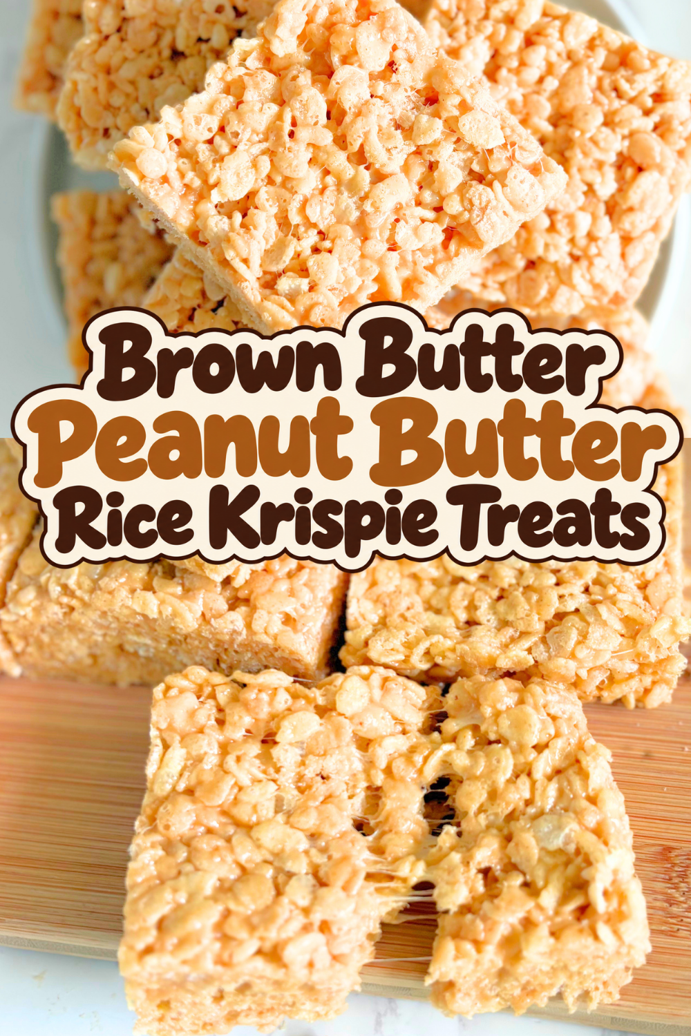 These peanut butter Rice Krispie treats combine browned butter, creamy peanut butter, and marshmallows for an easy, chewy, no-bake dessert.