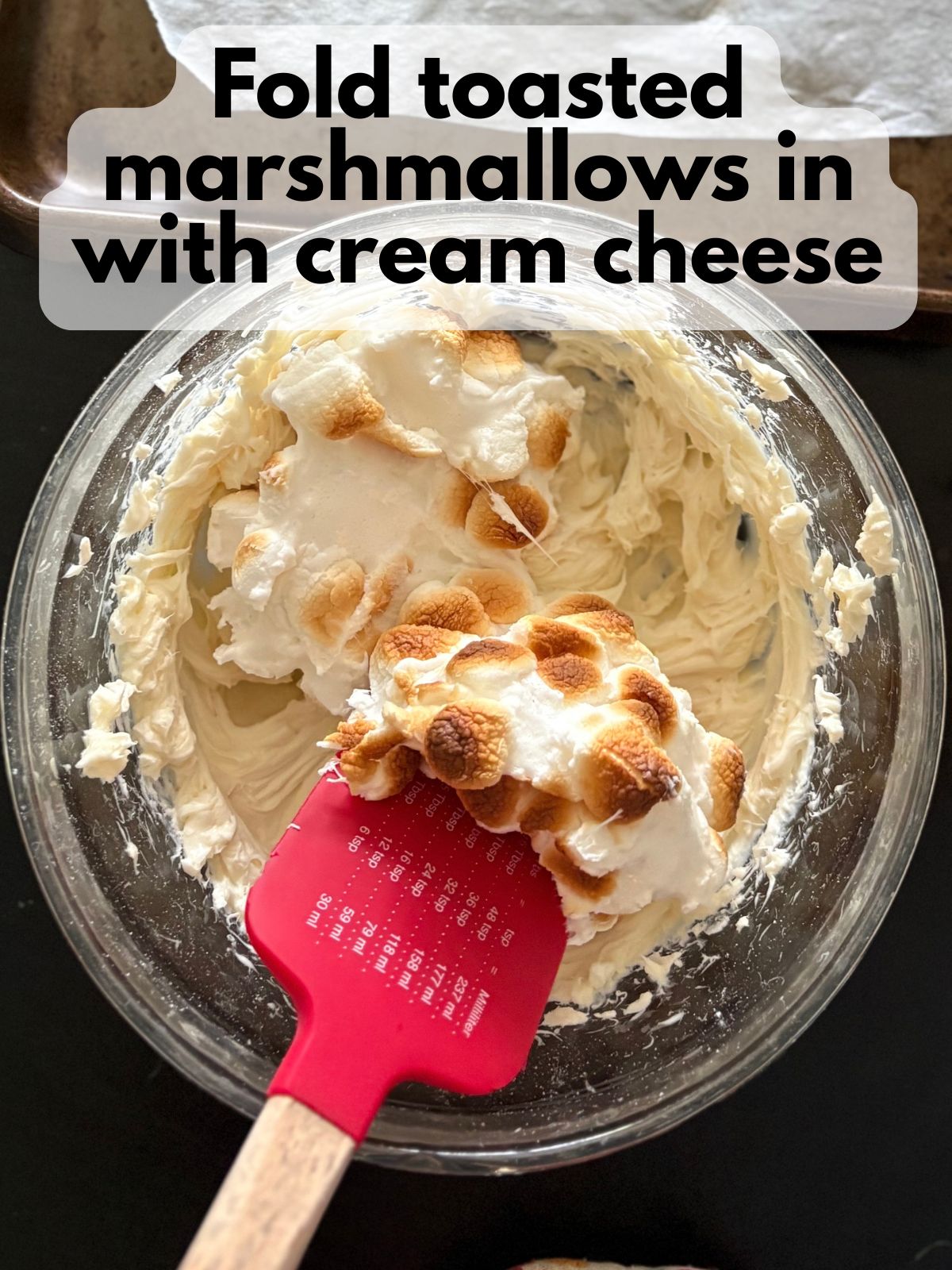 toasted marshmallows folded into beat cream cheese