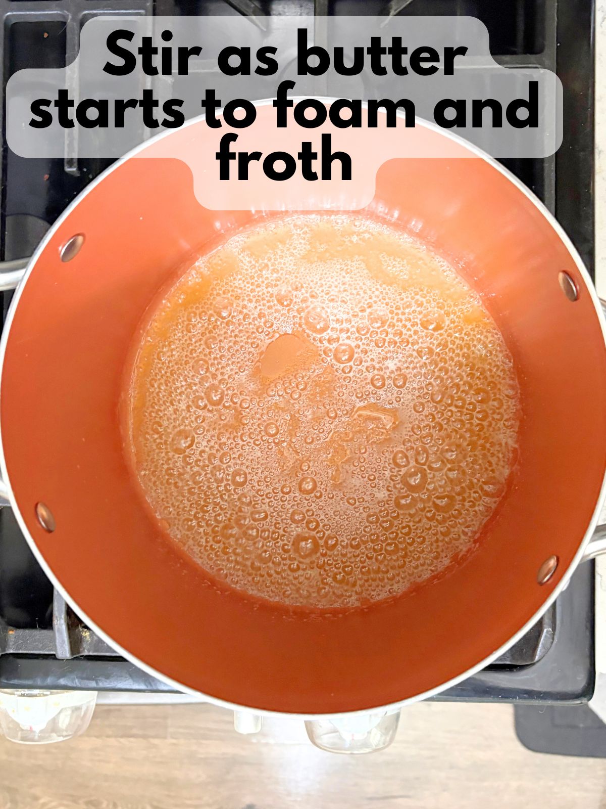 butter foaming and frothing in a pot
