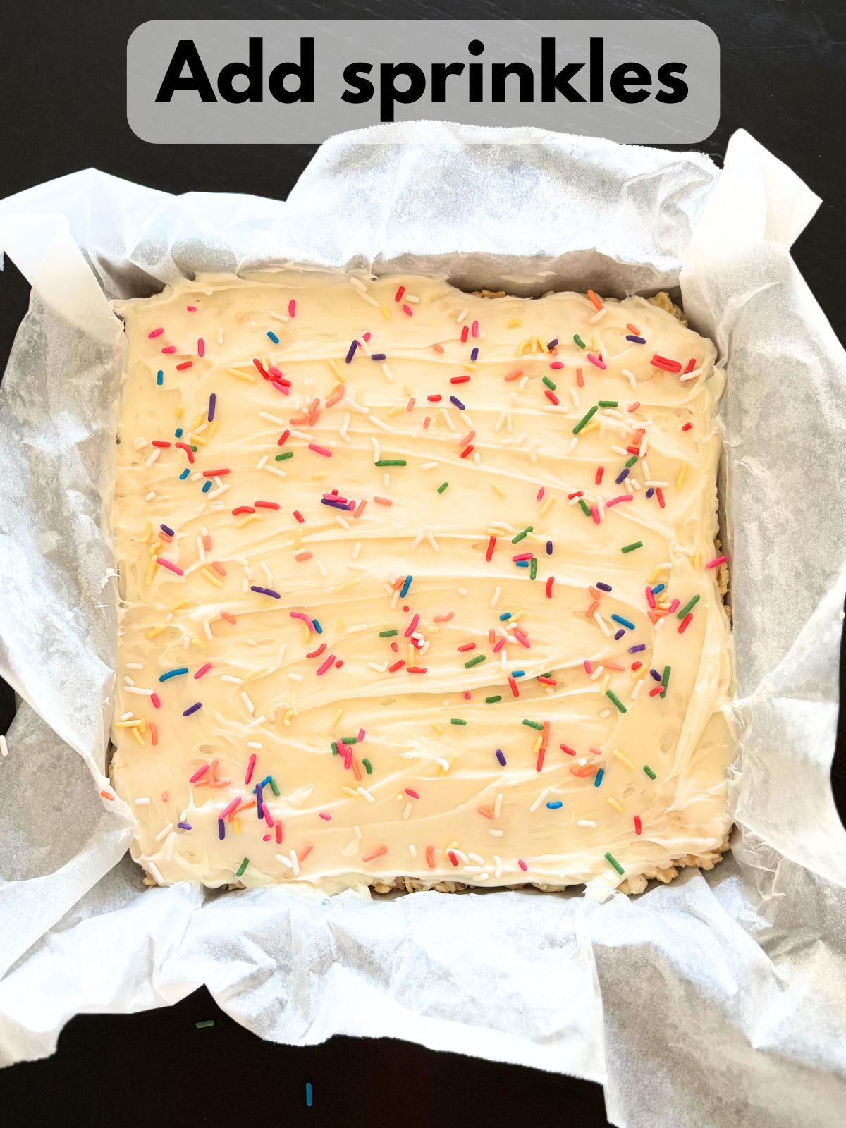 sprinkles on top of brown butter sugar cookie rice krispie treats